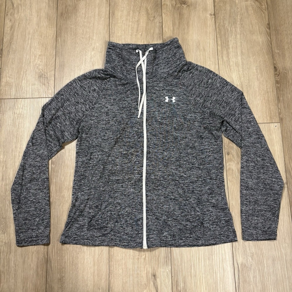 Under Armour Gray Long Sleeve Stretch Heatgear Full Zip Mock Neck Sweater Large‎